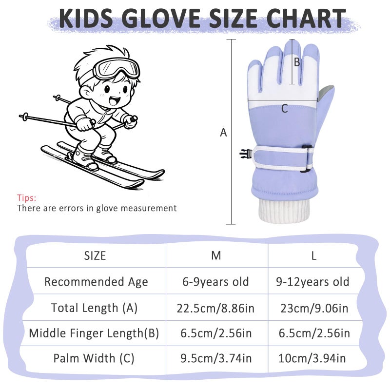 Beurlike Winter Gloves for Kids Waterproof Warm Fleece Ski Snow Mitten Gloves Gift for Boys Girls Cold Weather Sports(PurpleM) - Image 2