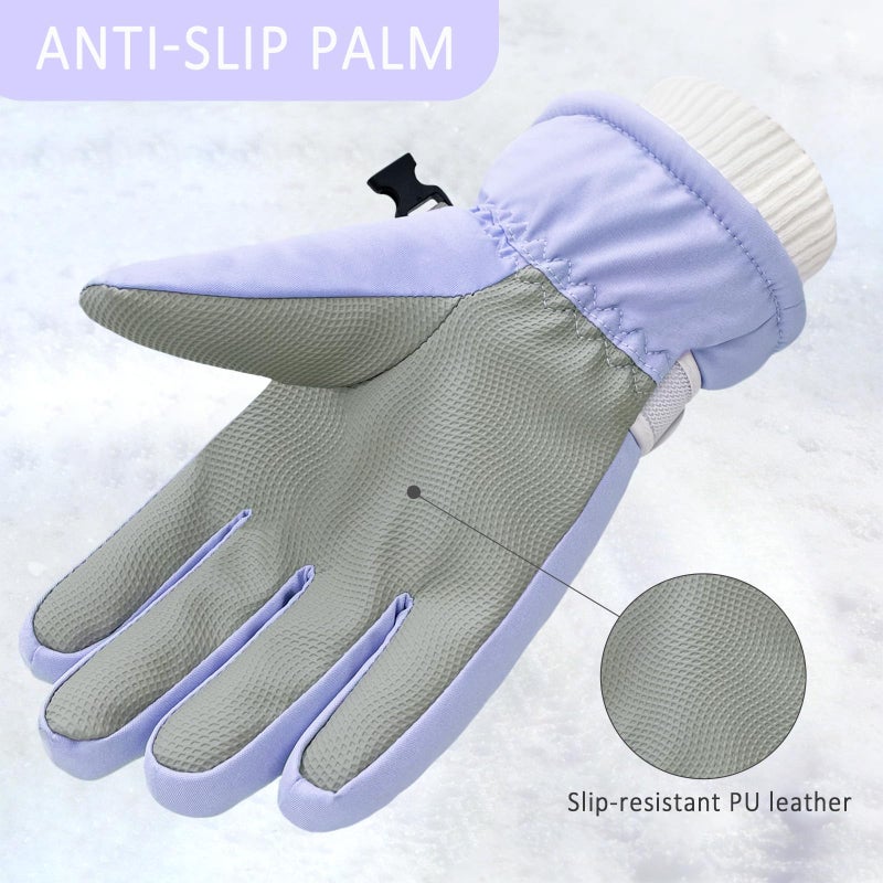 Beurlike Winter Gloves for Kids Waterproof Warm Fleece Ski Snow Mitten Gloves Gift for Boys Girls Cold Weather Sports(PurpleM) - Image 5
