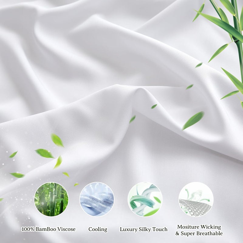Simple&Opulence 100% Viscose from Bamboo Sheet Set 3Pcs, Cooling for Hot Sleepers, Soft Breathable Bed Sheets Set, 15" (38cm) Deep Pockets, Luxury Hotel Silky Bedding Sheets (White,Twin) - Image 4
