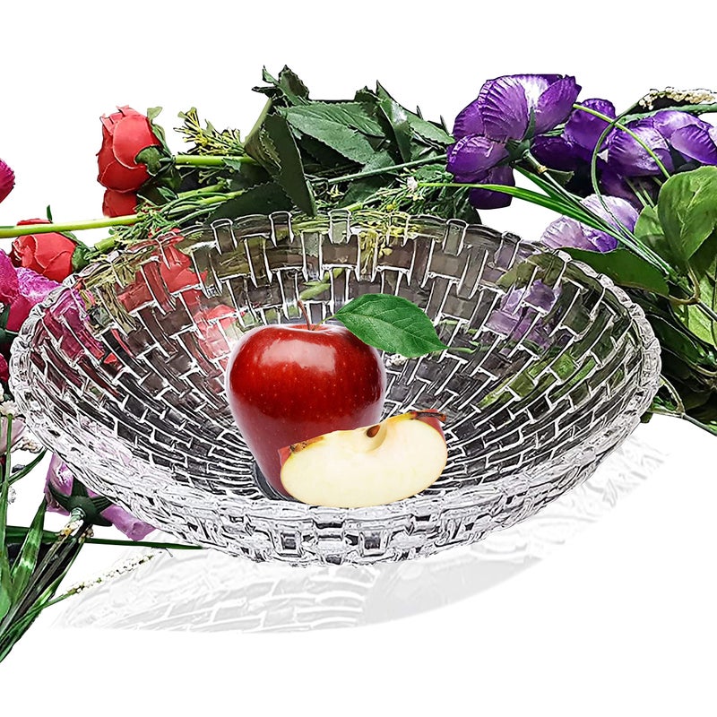 Pure Source India Glass Floral Fruit Bowl for Dining Table Decoration, Home Decor & Gifting Purpose- 1 Piece, Transparent, 10 Inch - Image 5