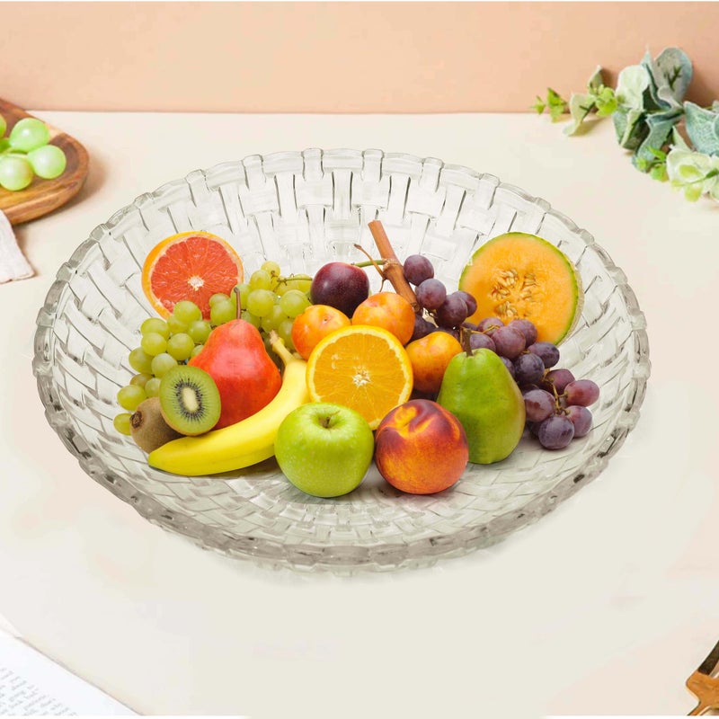 Pure Source India Glass Floral Fruit Bowl for Dining Table Decoration, Home Decor & Gifting Purpose- 1 Piece, Transparent, 10 Inch - Image 2