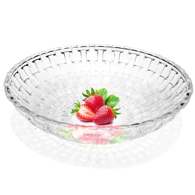 Pure Source India Glass Floral Fruit Bowl for Dining Table Decoration, Home Decor & Gifting Purpose- 1 Piece, Transparent, 10 Inch - Image 1