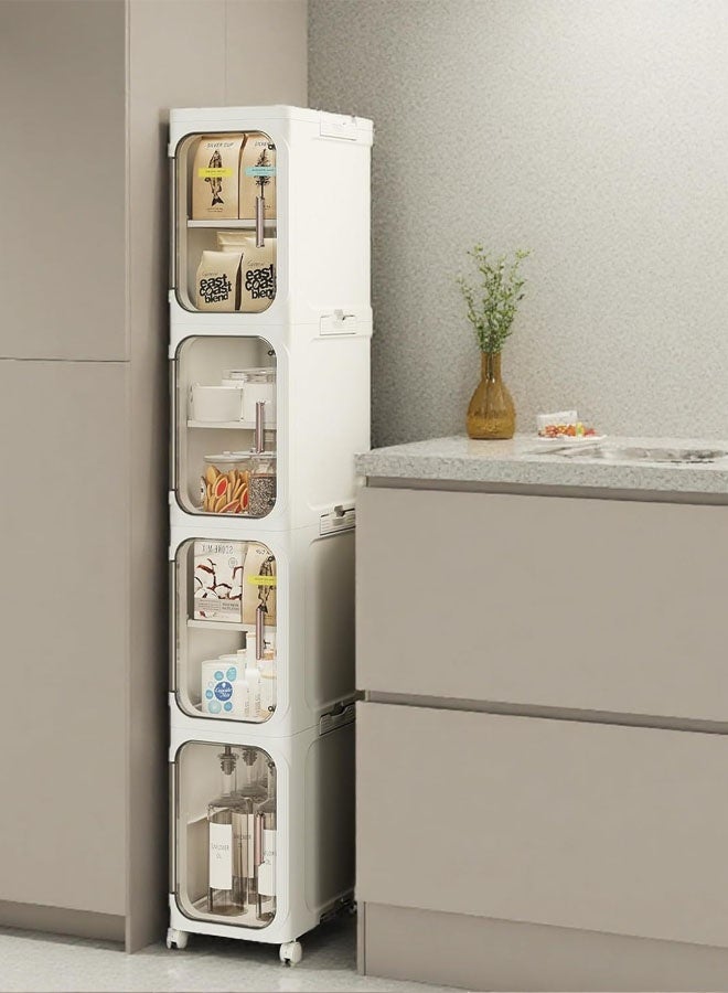 خزانة تخزين للحمام، خزانة تخزين للمرحاض من 4 طبقات للأرضيات الضيقة، خزانة تخزين ورق تواليت رفيعة مع أبواب وأرفف، تصميم مقاوم للماء، للمساحات الصغيرة، الحمام، المطبخ، الغسيل، أبيض - Image 3