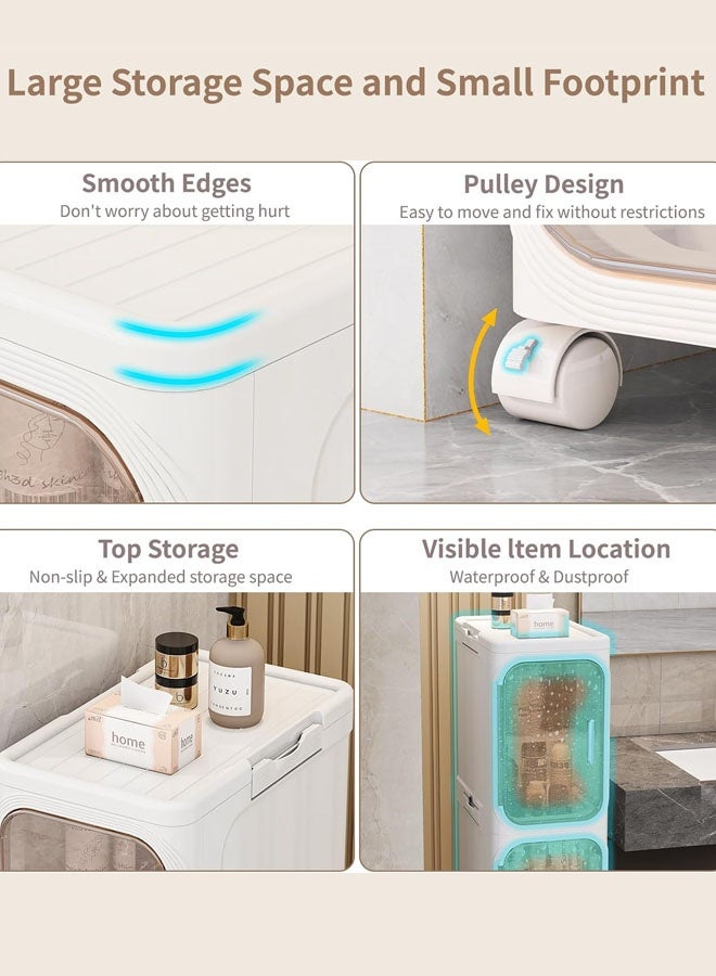 خزانة تخزين للحمام، خزانة تخزين للمرحاض من 4 طبقات للأرضيات الضيقة، خزانة تخزين ورق تواليت رفيعة مع أبواب وأرفف، تصميم مقاوم للماء، للمساحات الصغيرة، الحمام، المطبخ، الغسيل، أبيض - Image 4