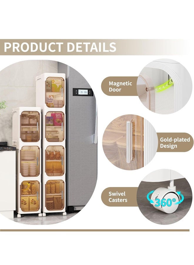 خزانة تخزين للحمام، خزانة تخزين للمرحاض من 4 طبقات للأرضيات الضيقة، خزانة تخزين ورق تواليت رفيعة مع أبواب وأرفف، تصميم مقاوم للماء، للمساحات الصغيرة، الحمام، المطبخ، الغسيل، أبيض - Image 5