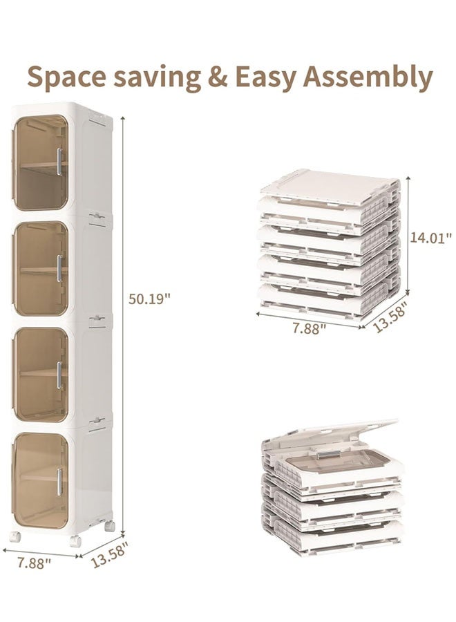 خزانة تخزين للحمام، خزانة تخزين للمرحاض من 4 طبقات للأرضيات الضيقة، خزانة تخزين ورق تواليت رفيعة مع أبواب وأرفف، تصميم مقاوم للماء، للمساحات الصغيرة، الحمام، المطبخ، الغسيل، أبيض - Image 2