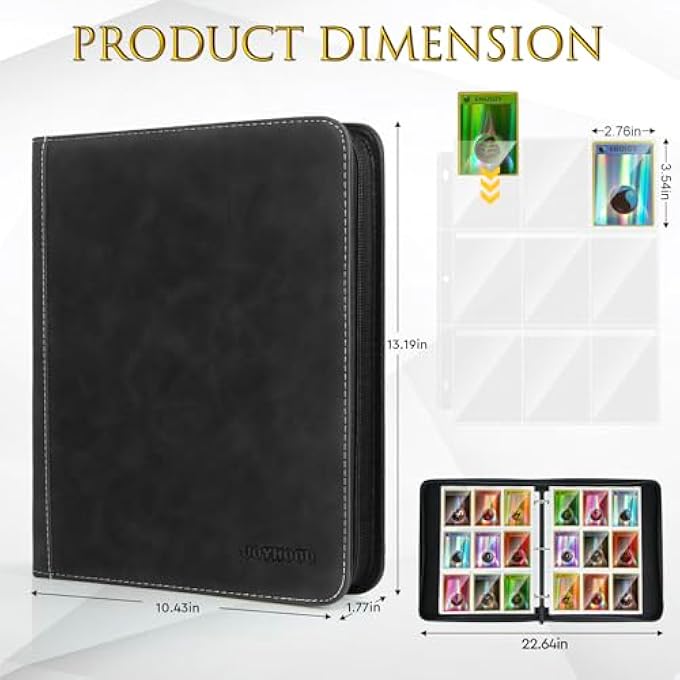 JoyHood TRADING CARD BINDER FOR TCG CARDS, HOLDS UP TO 900 CARDS, HOCKEY CARD FOLDER ALBUM BOOKS CASE WITH ZIPPER FITS PM MTG OPCG, GIFTS FOR BOYS/GIRLS (BLACK) - Image 4