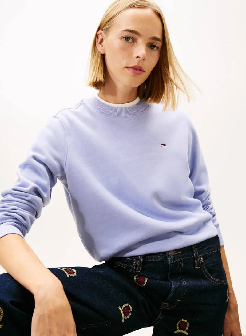 Tommy Jeans Periwinkle Dusk Flag Embroidery Fleece Sweatshirt for Women | Best Price UAE