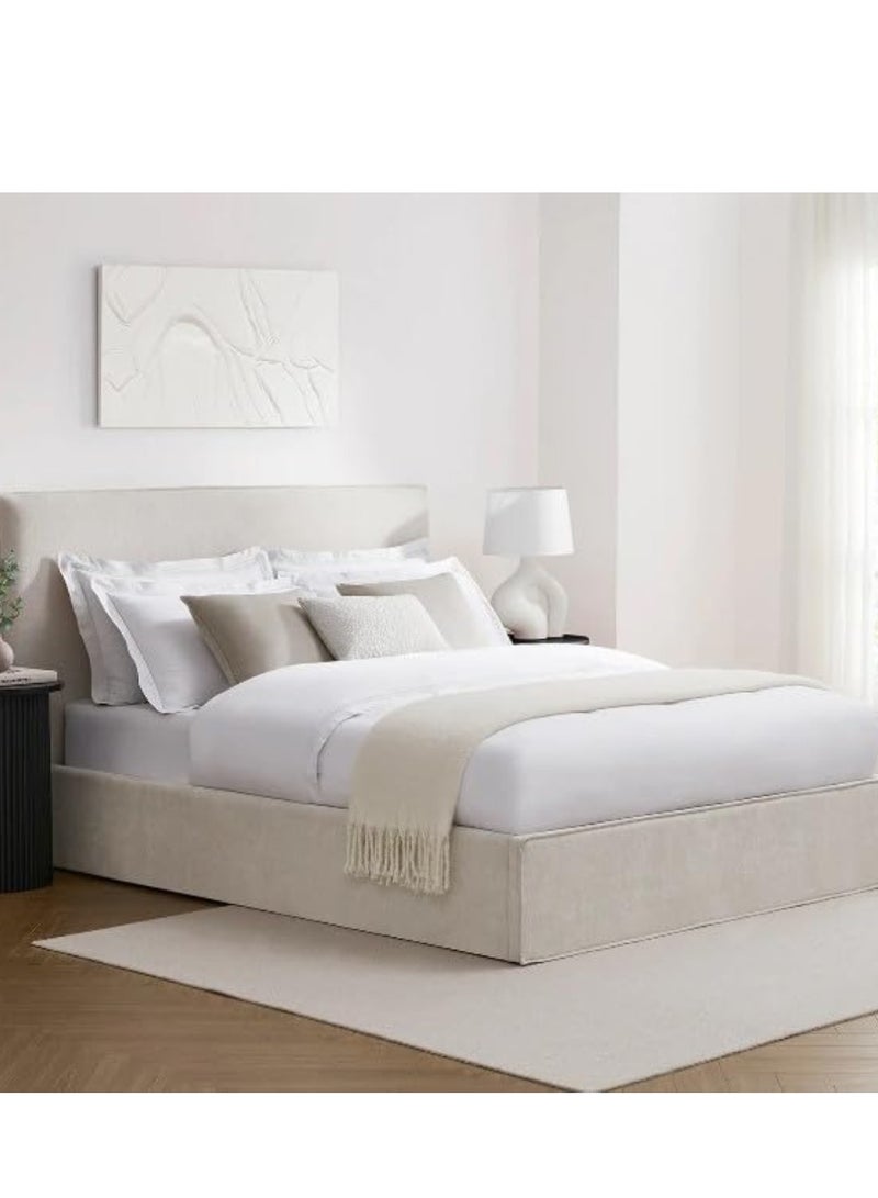 Wooden Twist Hydraulic Storage Queen Size Bed In Soft Fabrice  - Image 1