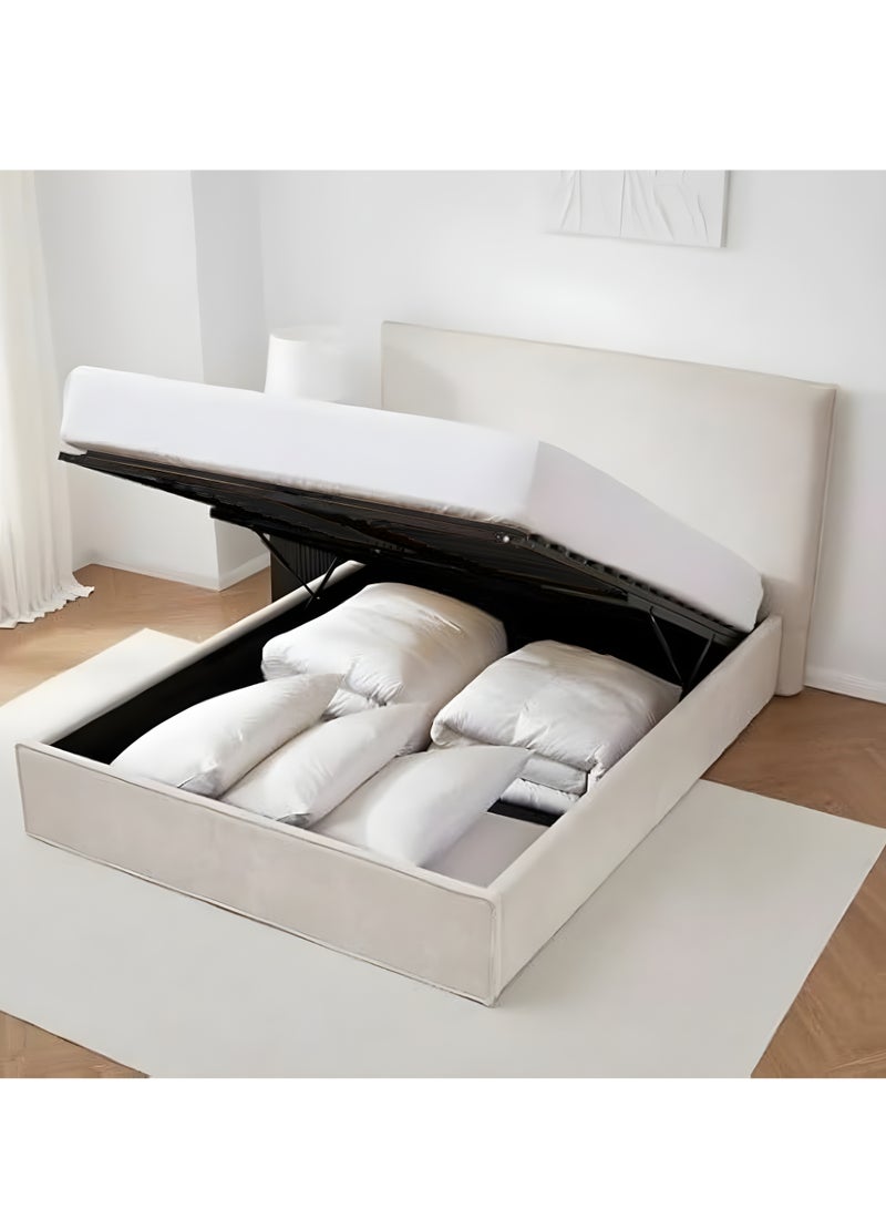 Wooden Twist Hydraulic Storage Queen Size Bed In Soft Fabrice  - Image 2