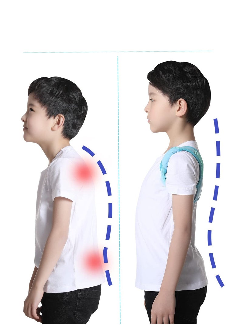 SYOSI Posture Corrector for Kids, Adjustable Breathable Upper Back Support Brace Back Straightener Back Correction Strap for Clavicle Support and Pain Relief from Back Neck Shoulder (Blue, M)  - Image 1
