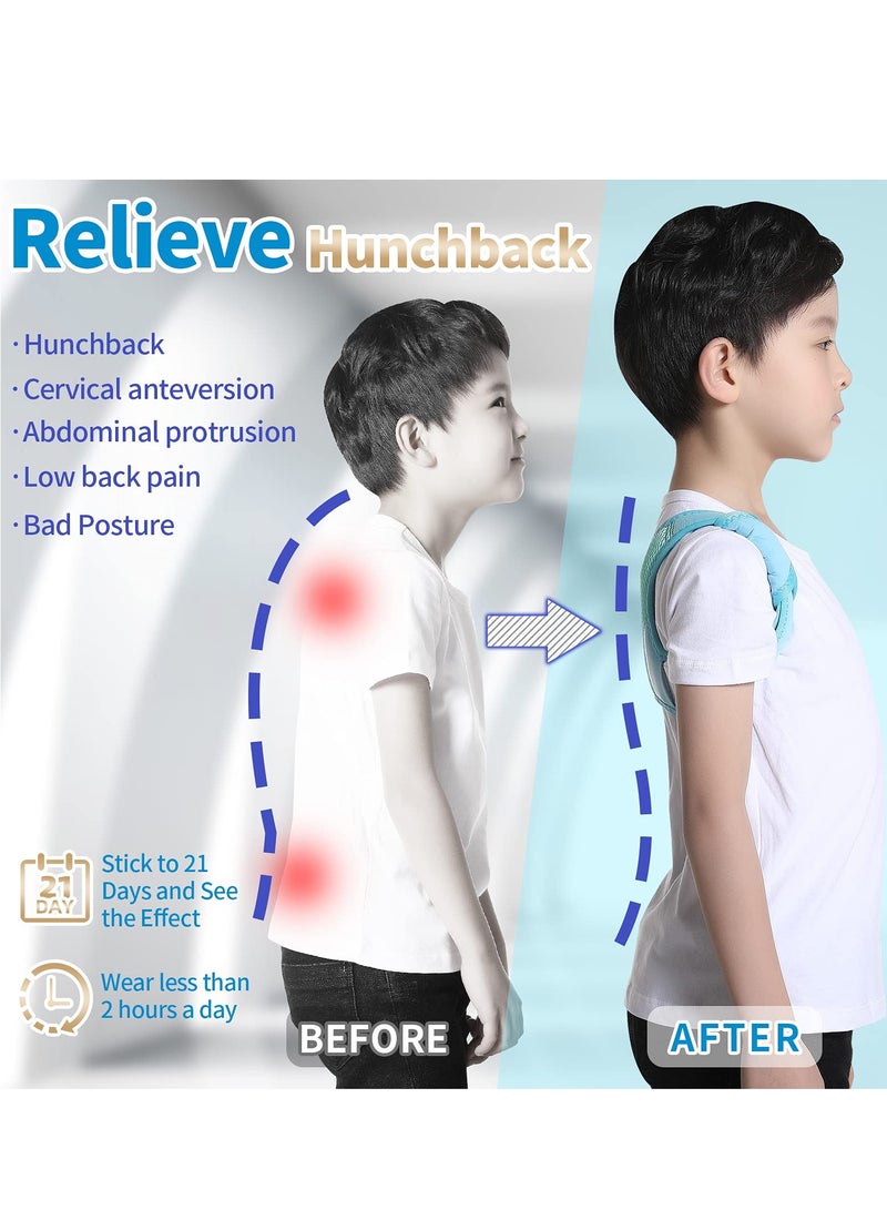 SYOSI Posture Corrector for Kids, Adjustable Breathable Upper Back Support Brace Back Straightener Back Correction Strap for Clavicle Support and Pain Relief from Back Neck Shoulder (Blue, M)  - Image 2