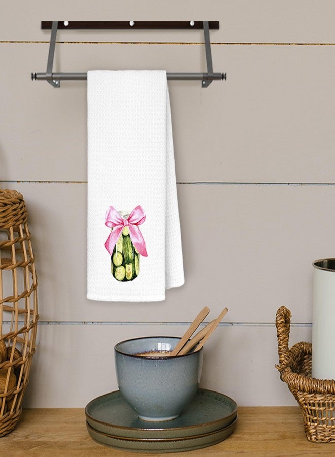 JINYO Pickle Gifts Kitchen Towels, Pickle Gifts for Pickle Lovers Women, Coquette Pink Bow Pickle Hand Towels, Pickle Lover Gifts Dish Towels Tea Towels, Food Lover Gifts, 16x24 Inch - Image 4