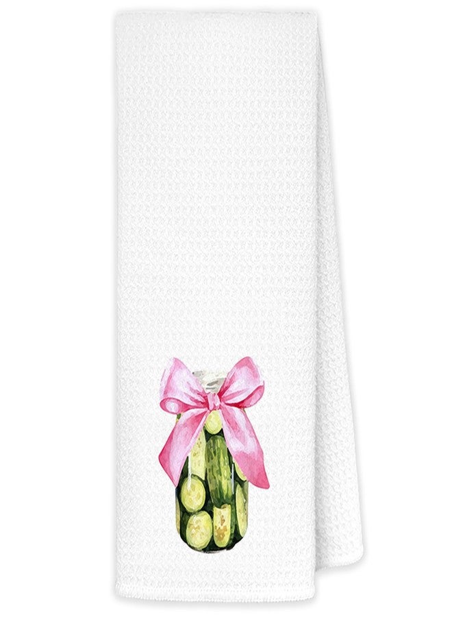 JINYO Pickle Gifts Kitchen Towels, Pickle Gifts for Pickle Lovers Women, Coquette Pink Bow Pickle Hand Towels, Pickle Lover Gifts Dish Towels Tea Towels, Food Lover Gifts, 16x24 Inch - Image 1