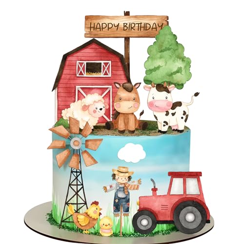ELEFOCUS Farm Cake Toppers for Farm Birthday Cake Decorations Farm Animlas Cake Toppers for Farm Birthday Party Decorations Farm Cupcake Toppers Party Supplies Blue - Image 1