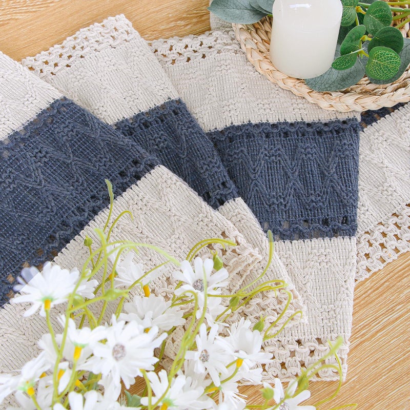 FEXIA Boho Blue Table Runner 72 Inches Long with Tassels Macrame Farmhouse Style Party Rustic Wedding Baby Bridal Shower Dining Decor (12x72 Inches) - Image 3
