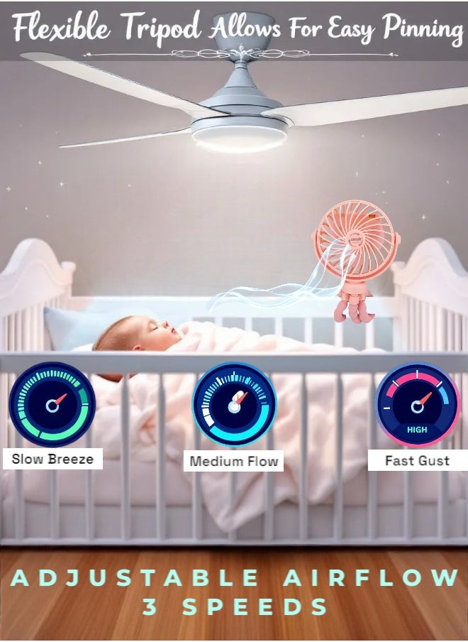 Circuit Green - Portable Stroller Fan, 3 Speed 360°Rotate Mini Portable Fan, Rechargeable Battery Powered Fan, Handheld Fan with Flexible Tripod, Mini Personal Fan For Car Seat Crib Treadmill Travel (Pink) - Image 1
