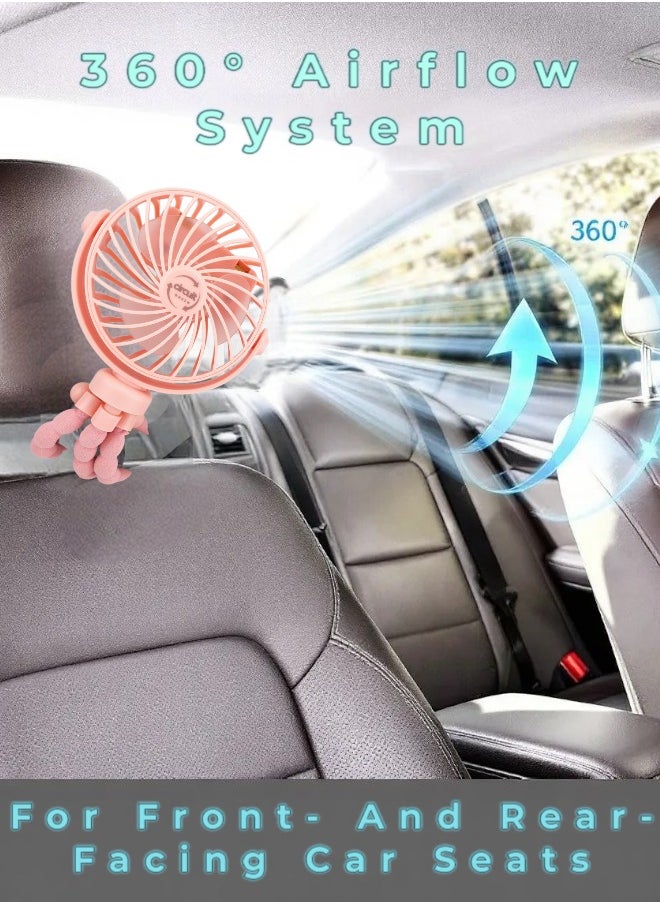 Circuit Green - Portable Stroller Fan, 3 Speed 360°Rotate Mini Portable Fan, Rechargeable Battery Powered Fan, Handheld Fan with Flexible Tripod, Mini Personal Fan For Car Seat Crib Treadmill Travel (Pink) - Image 1