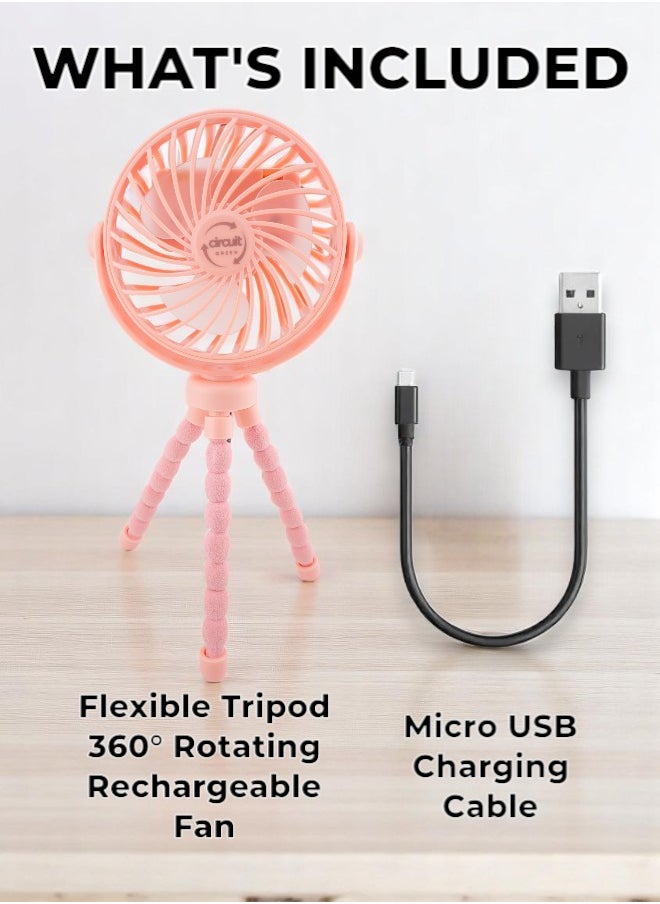Circuit Green - Portable Stroller Fan, 3 Speed 360°Rotate Mini Portable Fan, Rechargeable Battery Powered Fan, Handheld Fan with Flexible Tripod, Mini Personal Fan For Car Seat Crib Treadmill Travel (Pink) - Image 1