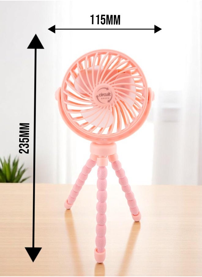Circuit Green - Portable Stroller Fan, 3 Speed 360°Rotate Mini Portable Fan, Rechargeable Battery Powered Fan, Handheld Fan with Flexible Tripod, Mini Personal Fan For Car Seat Crib Treadmill Travel (Pink) - Image 1