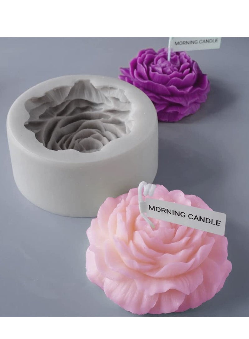 قوالب سيليكون ثلاثية الأبعاد لصنع الشموع على شكل زهرة الفاوانيا، أعمدة من الراتنج، شموع علاج عطري من الجبس، شمع، صابون، وعينات زهور. - Image 3