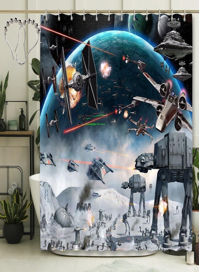 Outer Space Galaxy Wars Star Themed Shower Curtain,Universe Stars Science Space Station Polyester Fabric Bathroom Home Decor with 12 Hooks(Color1,72 W x 72" L) - Image 1