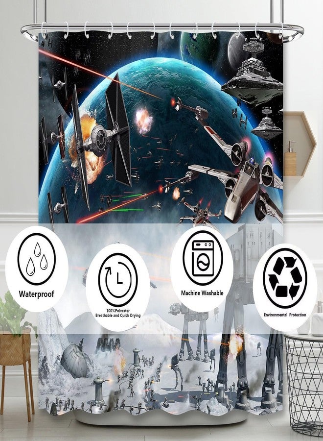 Outer Space Galaxy Wars Star Themed Shower Curtain,Universe Stars Science Space Station Polyester Fabric Bathroom Home Decor with 12 Hooks(Color1,72 W x 72" L) - Image 3