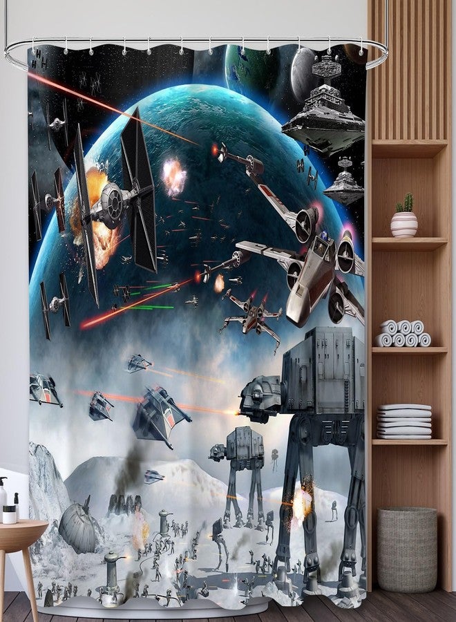 Outer Space Galaxy Wars Star Themed Shower Curtain,Universe Stars Science Space Station Polyester Fabric Bathroom Home Decor with 12 Hooks(Color1,72 W x 72" L) - Image 4