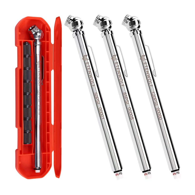 ETENWOLF Pencil Tire Pressure Gauge 1050PSI 1085PSI 20120PSI with 24 Tire Caps Calibrated to ANSI B401 Grade B2 Stainless Steel Body for Cars Pickups RVs Bicycles