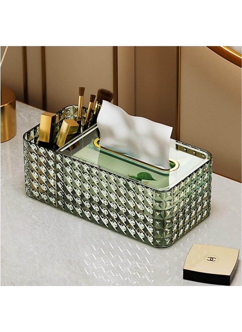 Generic Acrylic Tissue Box Holder and Organizer with Lid, Multi-Purpose Remote and Toiletries Organizer and Facial Tissue Holder Rectangular Shape for Home, Restaurant, Office and Car (Transparent Green)  - Image 2