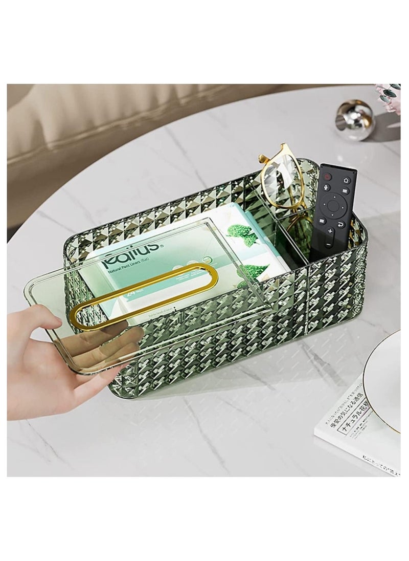 Generic Acrylic Tissue Box Holder and Organizer with Lid, Multi-Purpose Remote and Toiletries Organizer and Facial Tissue Holder Rectangular Shape for Home, Restaurant, Office and Car (Transparent Green)  - Image 3