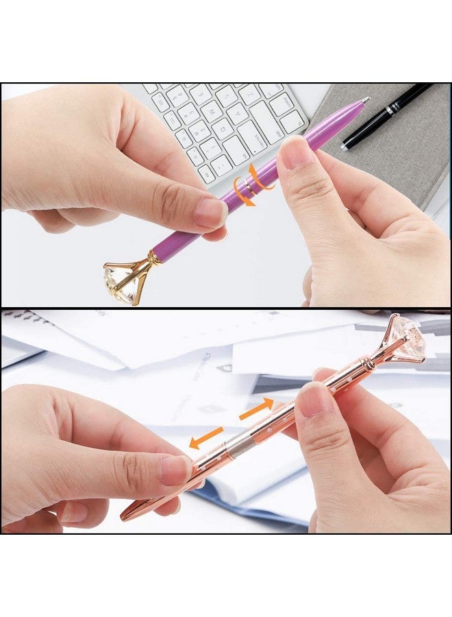 ONWON 6 Pieces Big Crystal Diamond Pens Gold Metal Ballpoint Pens & 3 Pieces Ballpoint Pen Refills In Black Ink - Image 4