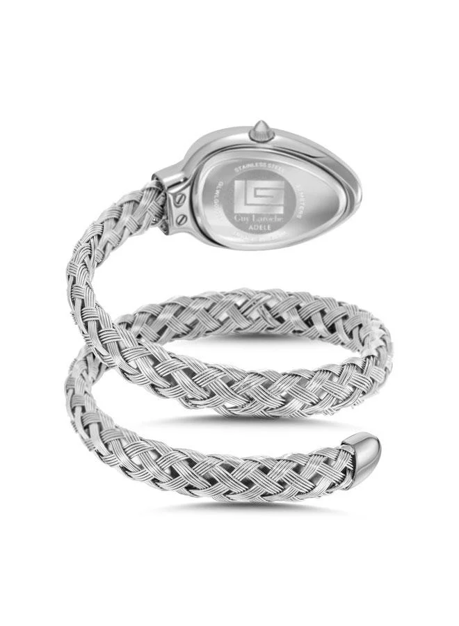 غاي لاروش ساعة يد نسائية بعقارب مينا عرق اللؤلؤ أبيض وسوار معدني فضي أديل . مم