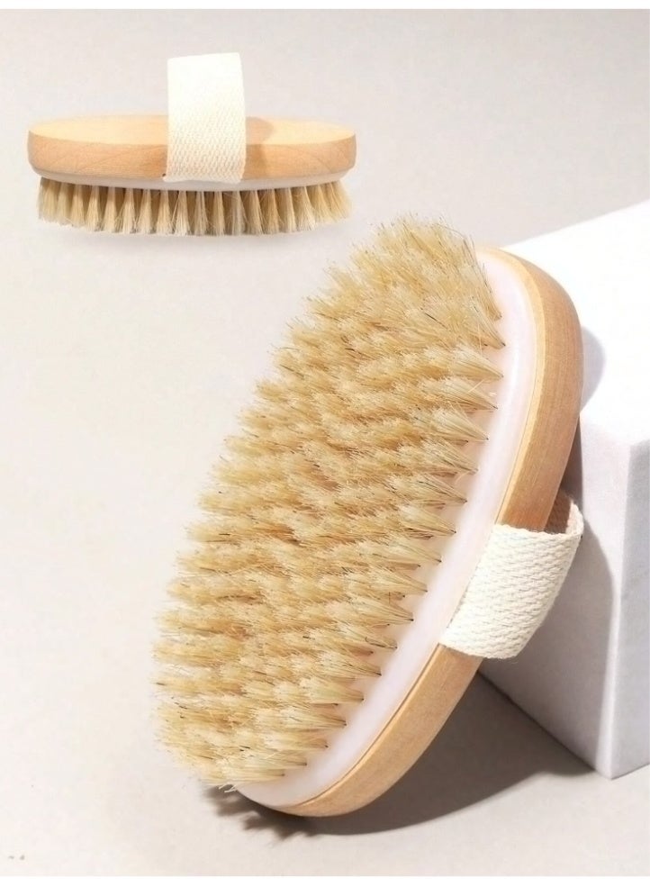 Shein Wooden Non-Slip Strap Shower Brush – Dry & Wet Body Exfoliation Brush for Back & Body - Image 1