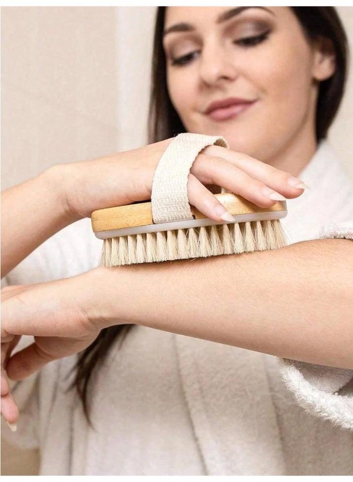 Shein Wooden Non-Slip Strap Shower Brush – Dry & Wet Body Exfoliation Brush for Back & Body - Image 2