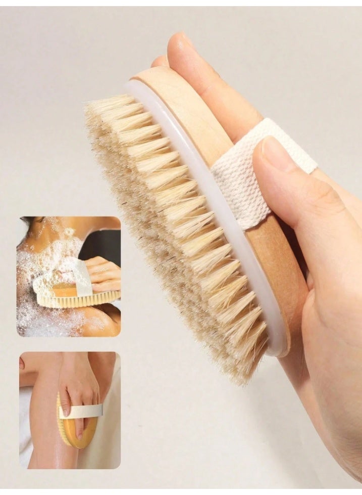 Shein Wooden Non-Slip Strap Shower Brush – Dry & Wet Body Exfoliation Brush for Back & Body - Image 3