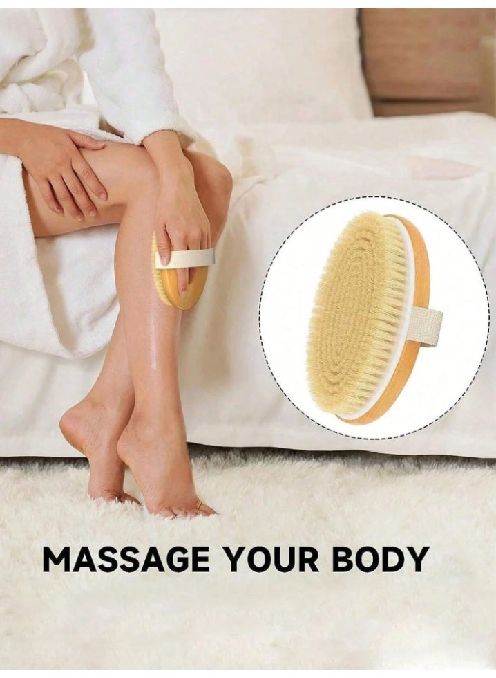 Shein Wooden Non-Slip Strap Shower Brush – Dry & Wet Body Exfoliation Brush for Back & Body - Image 5