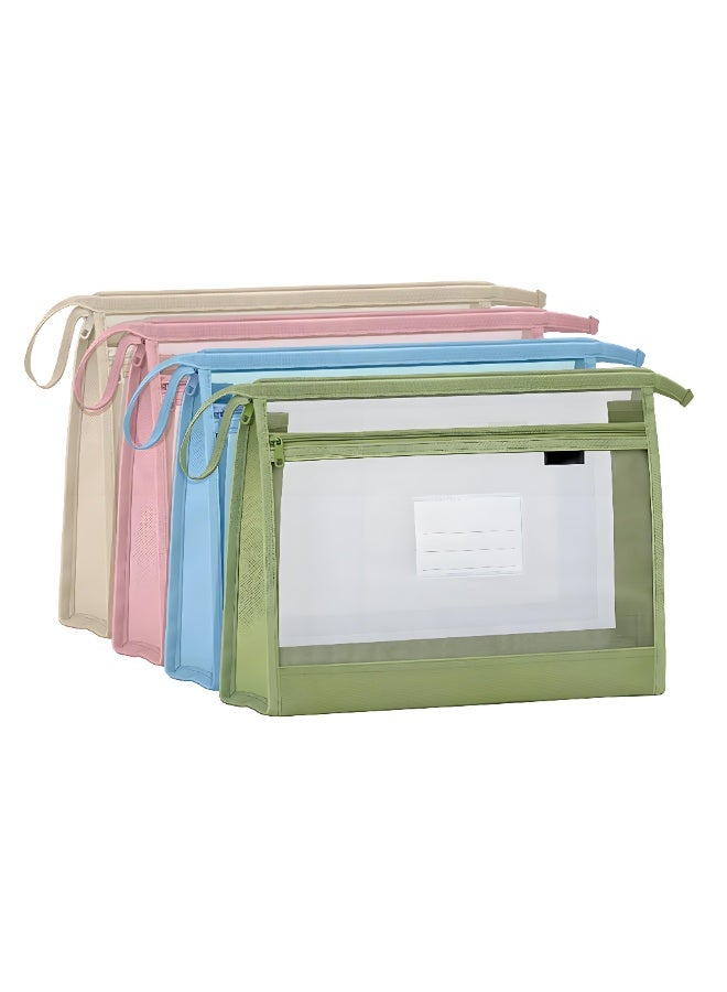 4 حافظة ملفات A4، ملف جيوب بسحاب لتنظيم مستلزمات المدرسة والمكتب وألعاب الطاولة وتخزين الألغاز - ملفات لحفظ الاوراق والمستندات - Image 1