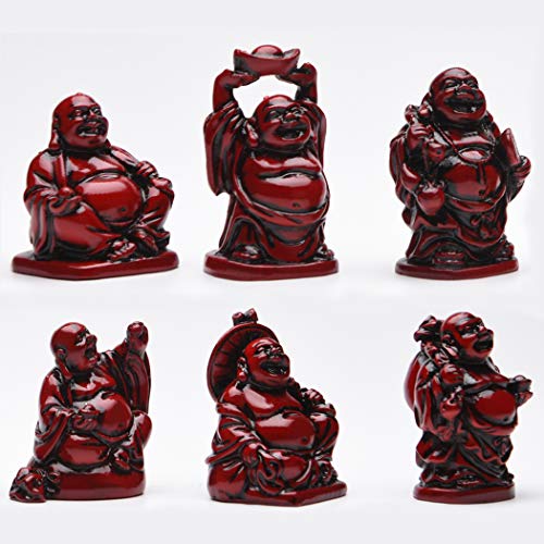 BRABUD Feng Shui 2in Red Resin Laughing Buddha Statue Figurines Set of 6 BS001 - Image 5