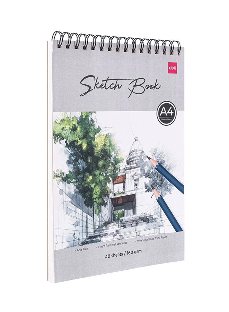 Deli A4 Size Spiral Sketch Book With 40 Sheets 160gsm Thickness - Image 1