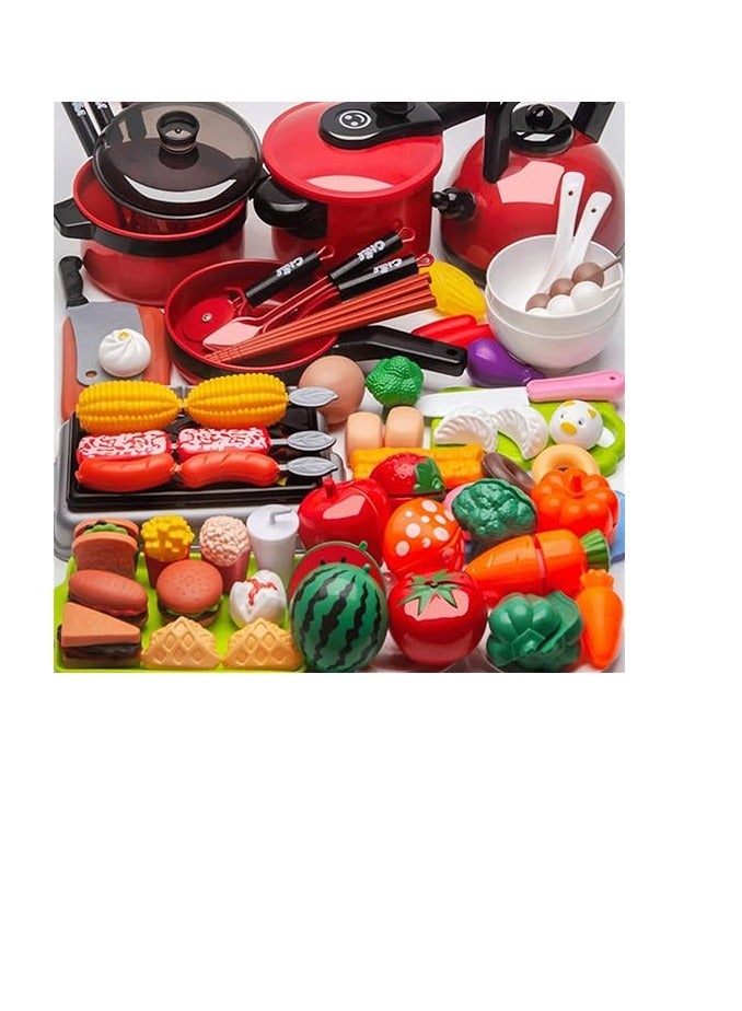 73 قطعة من ألعاب إكسسوارات المطبخ، مجموعة ألعاب مطبخ للأطفال الصغار، بما في ذلك الأواني والمقالي والفواكه، ألعاب المطبخ المزيفة للأطفال - Image 2