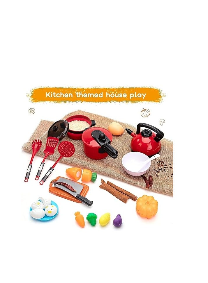 73 قطعة من ألعاب إكسسوارات المطبخ، مجموعة ألعاب مطبخ للأطفال الصغار، بما في ذلك الأواني والمقالي والفواكه، ألعاب المطبخ المزيفة للأطفال - Image 4