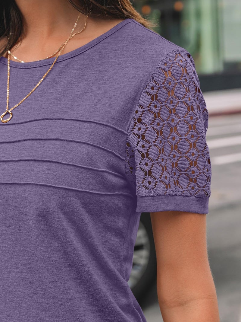 AUTOMET Short Sleeve Shirts for Women Summer Tops 2026 Spring Fashion Dressy Casual Outfits Lace Trendy Top Cute Work T Shirt Business Vacation Clothes Blouses Purple XL - Image 5