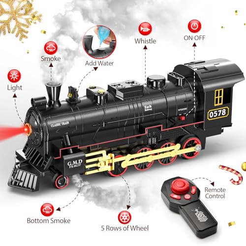 Hot Bee Train Set for BoysRemote Control Christmas Train Sets wSteam LocomotiveLight Passenger Cars TracksTrains Toys wSmokeWhistle LightsChristmas Toys Gifts for 3 4 5 6 7 8 Year Old Kids - Image 5