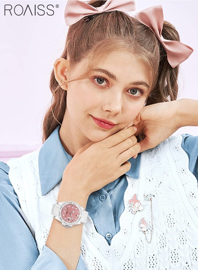 رويس ساعة كوارتز إلكترونية بسوار من مادة TPU للنساء بشاشة تناظرية ومينا وردية مستديرة ومقاومة للماء وساعة رياضية كاجوال مضيئة كهدية للسيدات - Image 2