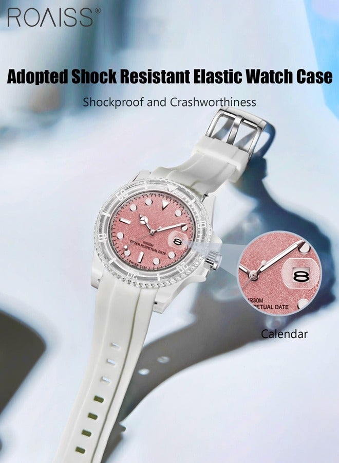رويس ساعة كوارتز إلكترونية بسوار من مادة TPU للنساء بشاشة تناظرية ومينا وردية مستديرة ومقاومة للماء وساعة رياضية كاجوال مضيئة كهدية للسيدات - Image 3