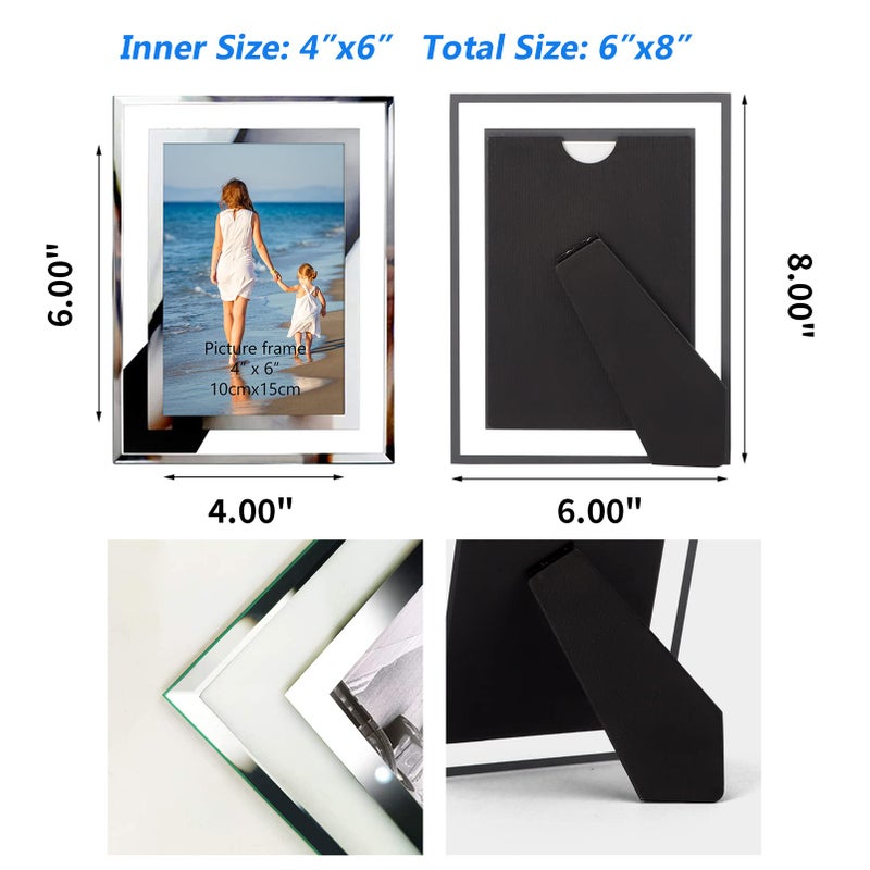 Hoikwo Bulk 4x6 Picture Frames  12 Packs Silver Photo Frames 4 by 6  Glass Wedding Frames 4x6  Clear Mirror Wedding Photo Frames  Only for Tabletop Display Vertically or Horizontally - Image 2