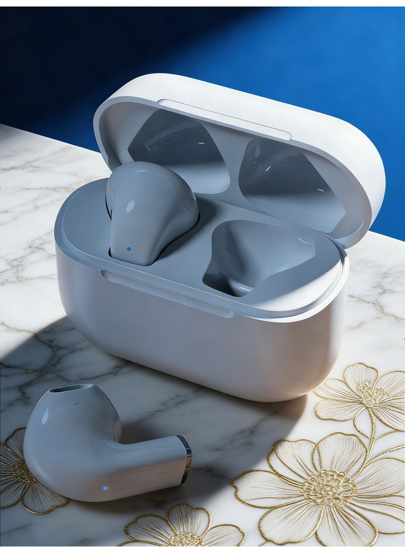 سماعات أذن لاسلكية صغيرة بتقنية بلوتوث 5.4، توفر 3 ساعات من وقت التشغيل، بتصميم شبه داخل الأذن، مع كابل USB إلى Type-C، باللون الأبيض. - Image 1