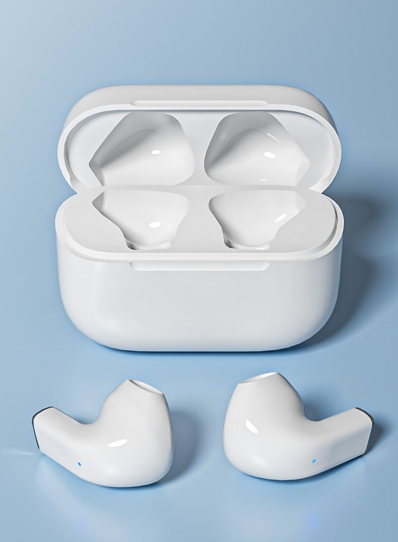 سماعات أذن لاسلكية صغيرة بتقنية بلوتوث 5.4، توفر 3 ساعات من وقت التشغيل، بتصميم شبه داخل الأذن، مع كابل USB إلى Type-C، باللون الأبيض. - Image 2