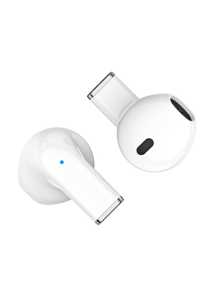 سماعات أذن لاسلكية صغيرة بتقنية بلوتوث 5.4، توفر 3 ساعات من وقت التشغيل، بتصميم شبه داخل الأذن، مع كابل USB إلى Type-C، باللون الأبيض. - Image 5
